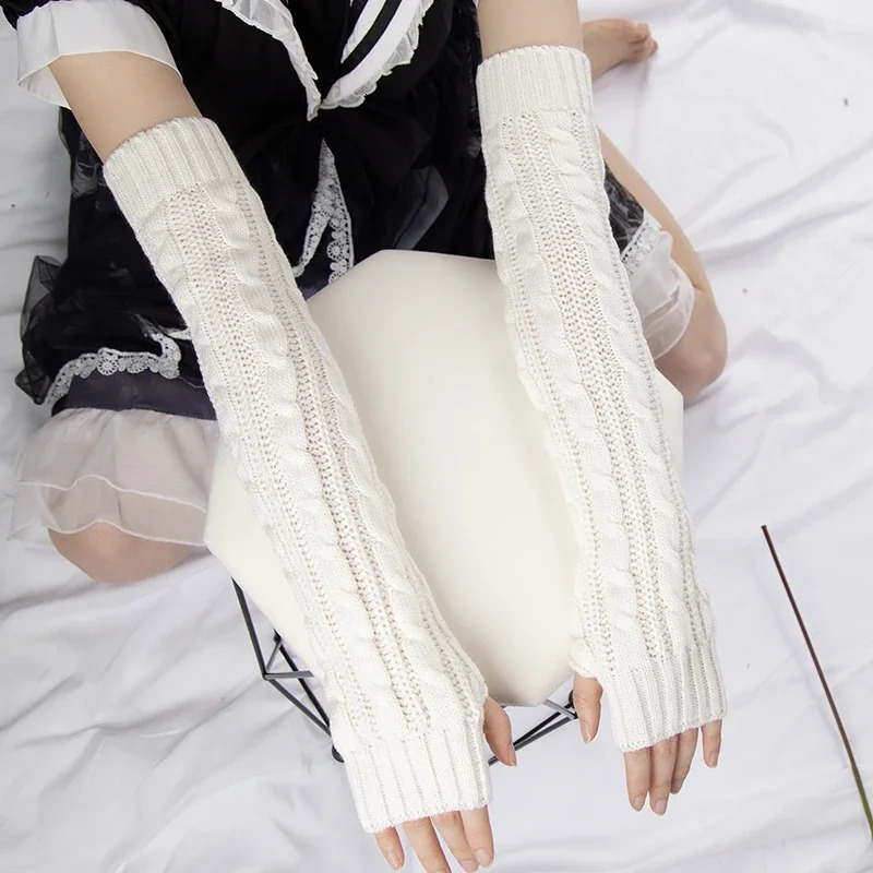 Womens Winter Mitten Knitted Arm Warmers Long Fingerless Gloves Wrist Elbow Oversleeves Soft Girls Clothes Punk Gothic 250811