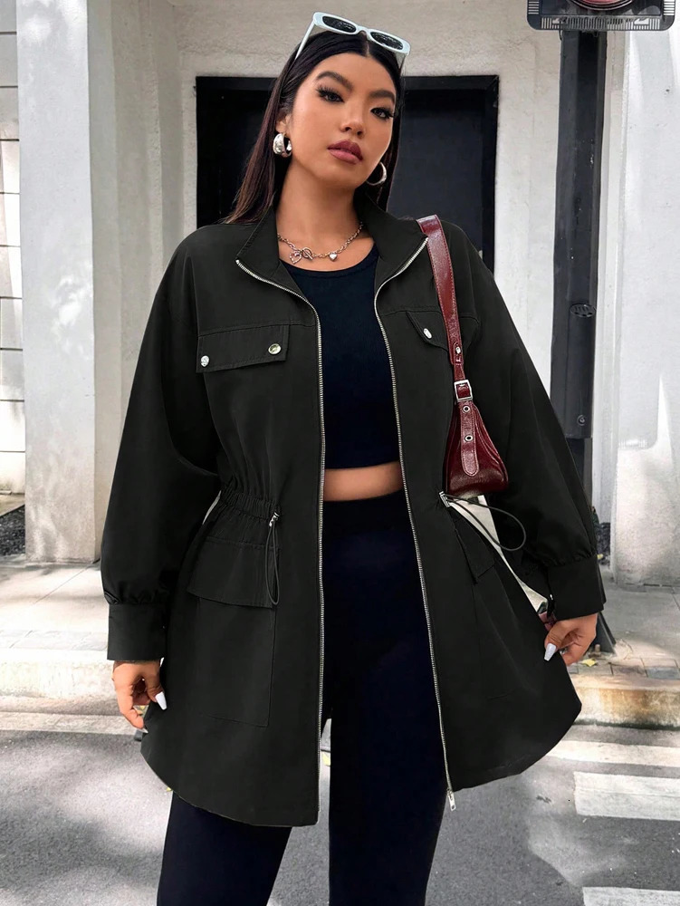 Plus Size Solid Colour Ladies Jacket Casual Fashion Windproof Zip n Suitable for Autumn and Winter Coat 250818