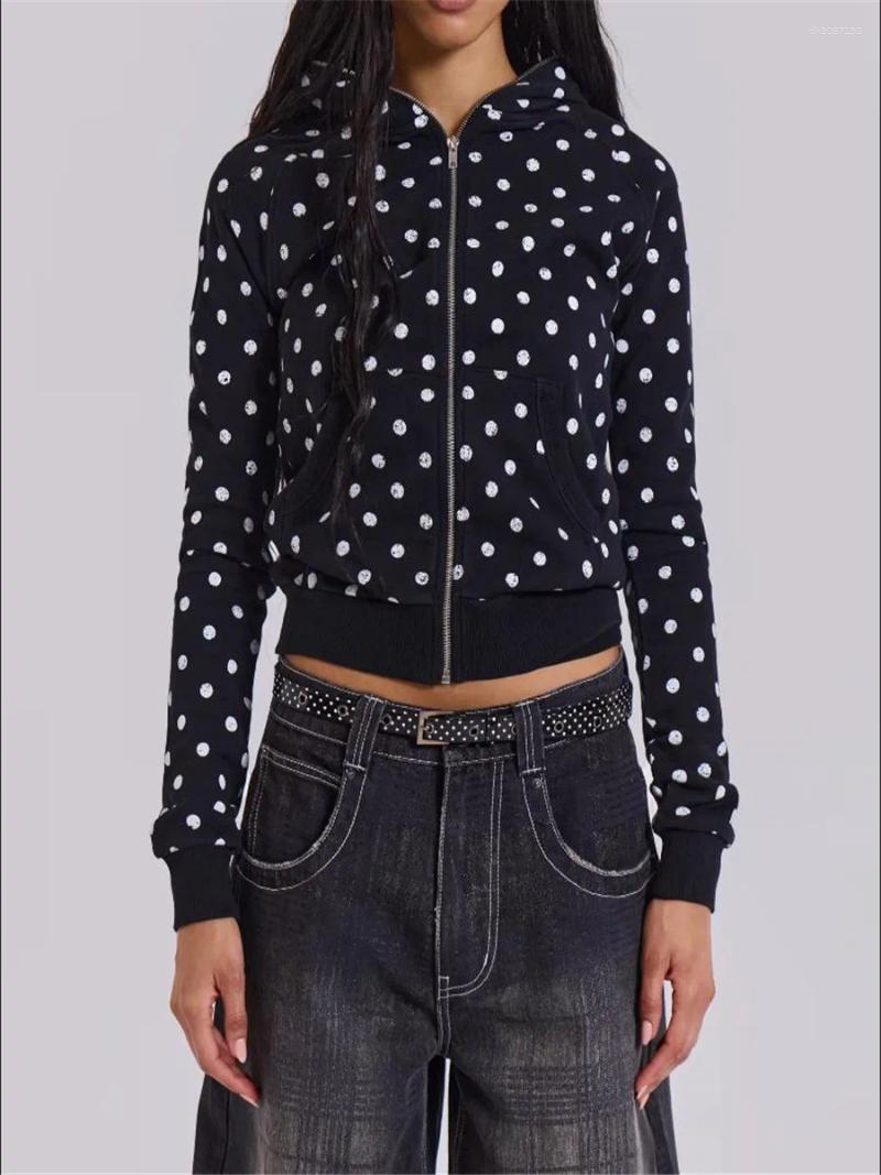 Women's Hoodies Women Hooded Hoodie Spring Autumn Long Sleeve Zip Up Dots Print Sweatshirt Cool Streetwear Fall Casual Jacket Outwear Coat