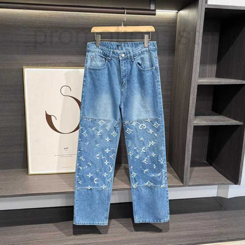 Men's Jeans designer High-End Custom and Women's Floral Patchwork Jacquard Casual Straight-Leg Denim Pants Jacket Set F0KH