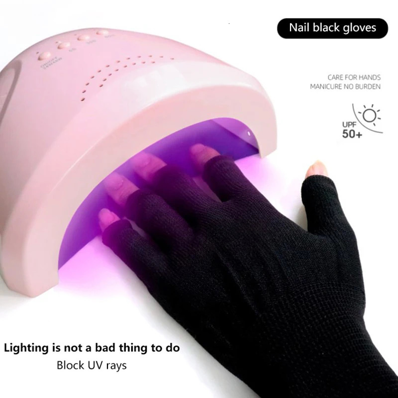 1 Pair Anti UV Black Thin Nail Gloves Gel Shield Glove Fingerless Manicure Art Tools LED Lamp Nails Dryer 250811