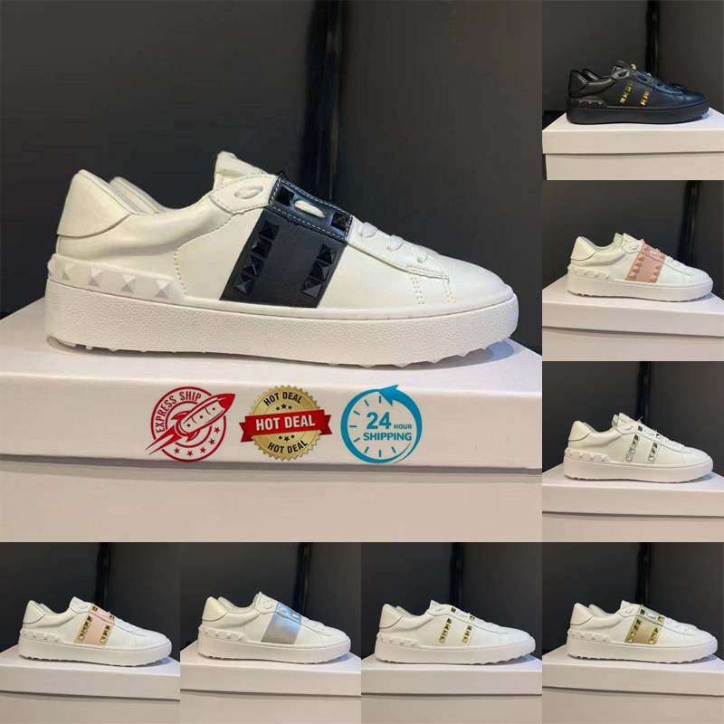 Rivet Designer Sneakers Femmes hommes Flat Riveted Sneakers Luxury Le cuir Sports Chaussures Vintage Casual Chaussures Blanc Black Blue Rose Femm
