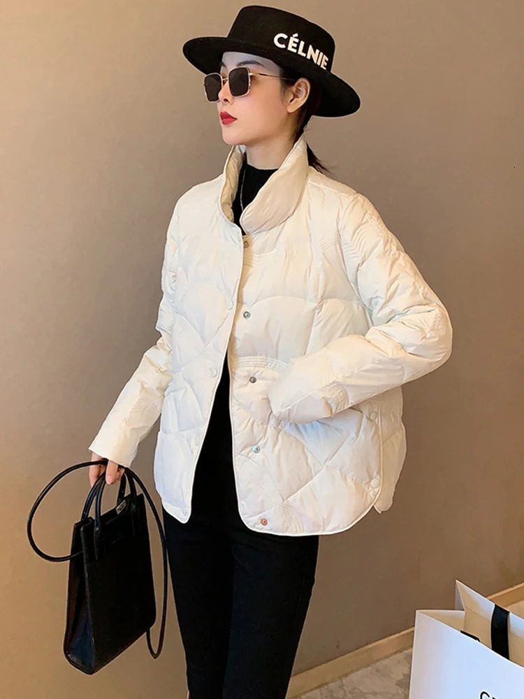 Autumn Winter Women Fashion Stand Collar Down Coat Ultra Light 90% White Duck Jacket Windproof Female Feather Puffer Parkas 250818