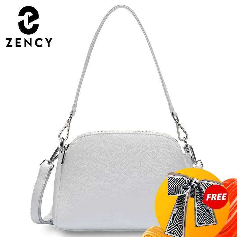 Zency White For Women 100% Genuine Leather Fashion Ladies Handbag Shoulder Bag Crossbody Purse Large Cartera Mujeres 2025