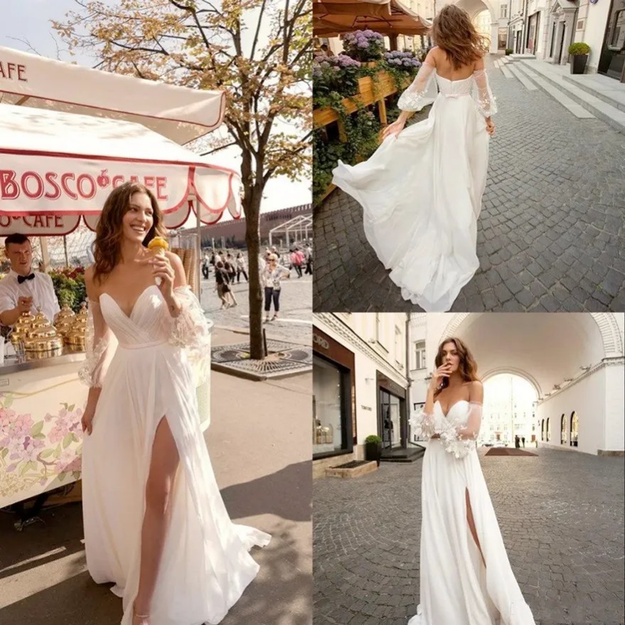 Nouvelles robes de mariée de plage chérie en dentelle robe de mariée bohemienne avec manches détachables côté boho robes de mariée personnalisées