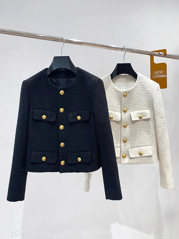 Autumn Winter Small Fragrant Tweed Jacket Coat Women Vintage Woolen Short Coats Streetwear Elegant Casual Slim Outwear Crop Top 250818