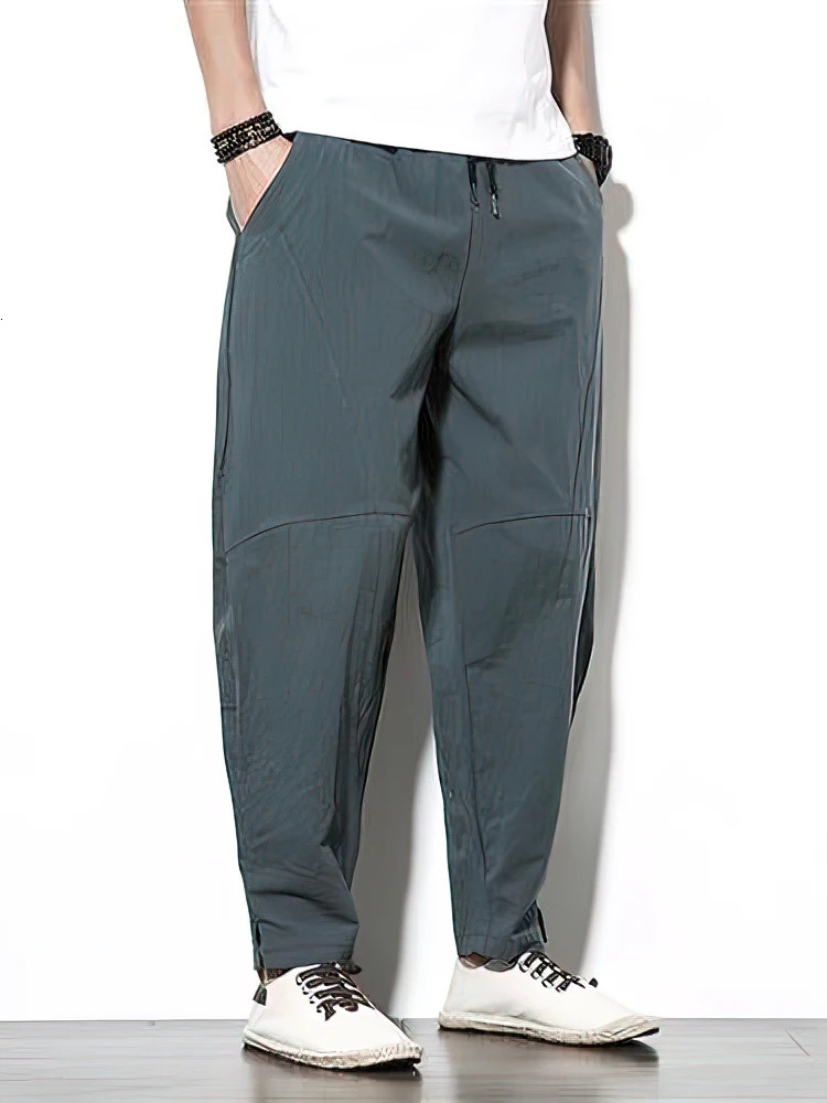 100% Cotton Linen Pants Men Baggy Casual Trousers Male Walking Wide leg Loose Sweatpants Chinese Summer Jogger Pants 2025 250818