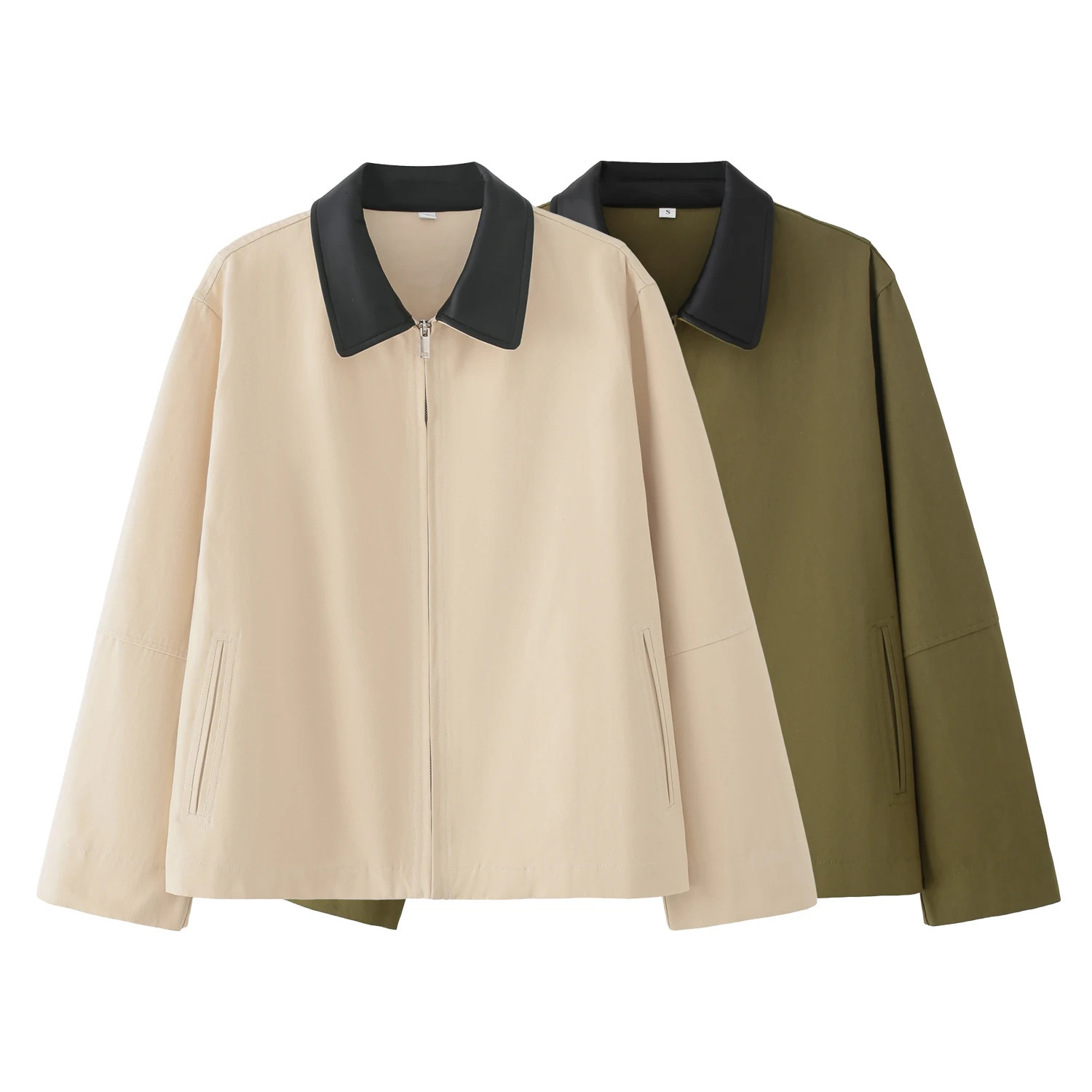 Womens TwoTone PU Leather Collar Casual Jacket Autumn Fashion Pilot LooseFit Zipper Top 250818