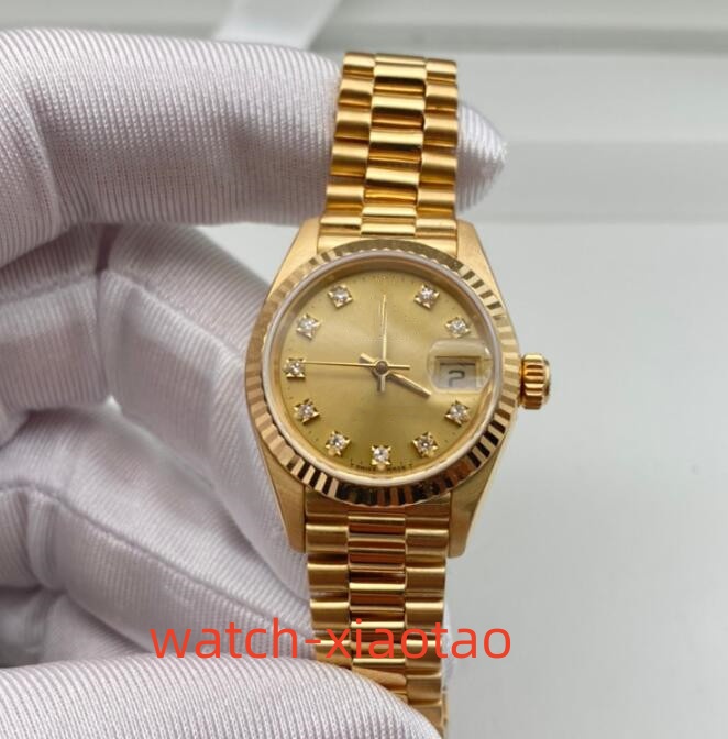 Multiple styles Luxury Womens Watches Waterproof 26mm Diamond Bezel Mechanical Calendar 18K Gold Stainless Steel Bracelet Classic Watch With Box