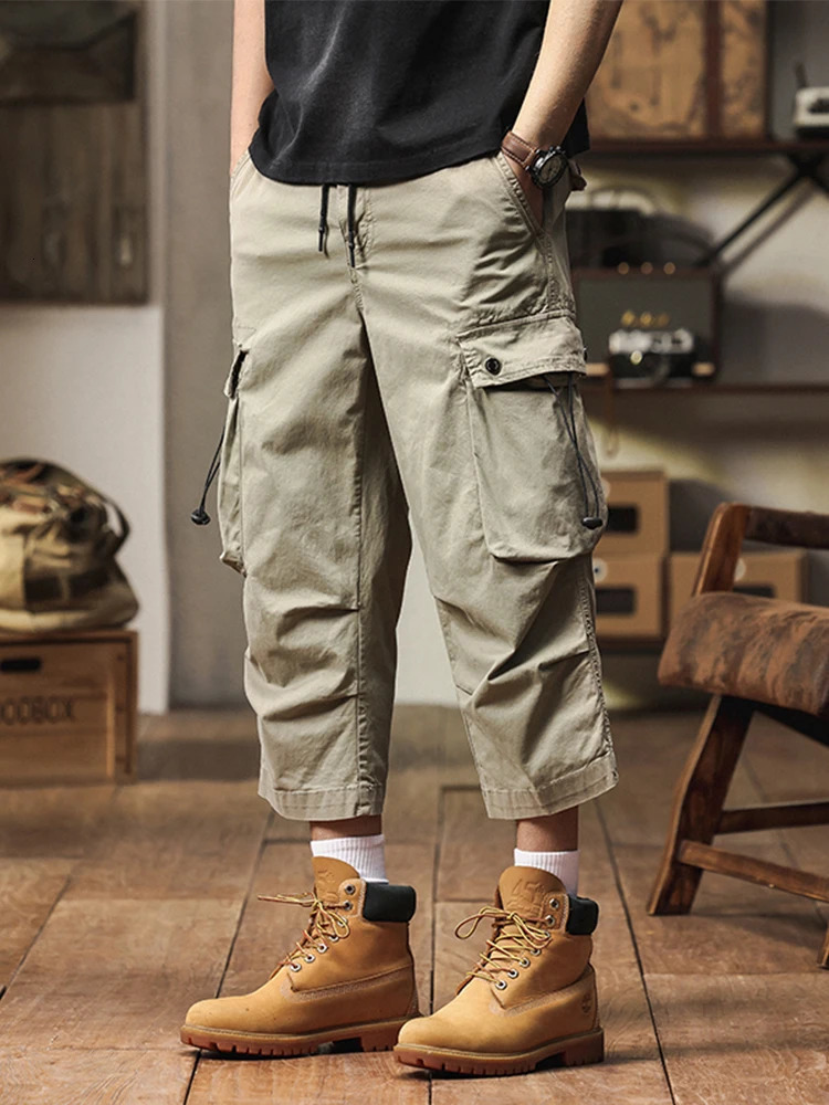 Summer Mens Long Cargo Shorts lavés Coton Fit détendu sous le genou 3/4 Pantalon Capris avec 6 poches Straight Casual Work Shorts250819