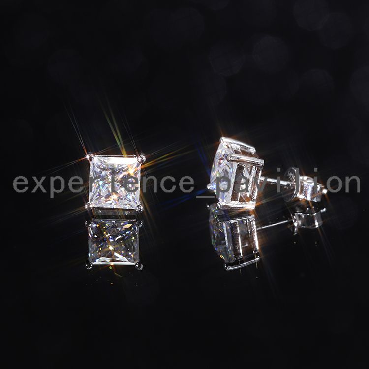 Fashion Princess Cut Boucles d'oreilles Moisanite Fine Bijoux Hommes Femmes Hip Hop Boucles d'oreilles S925 Silver Moissanite Stud Oreads