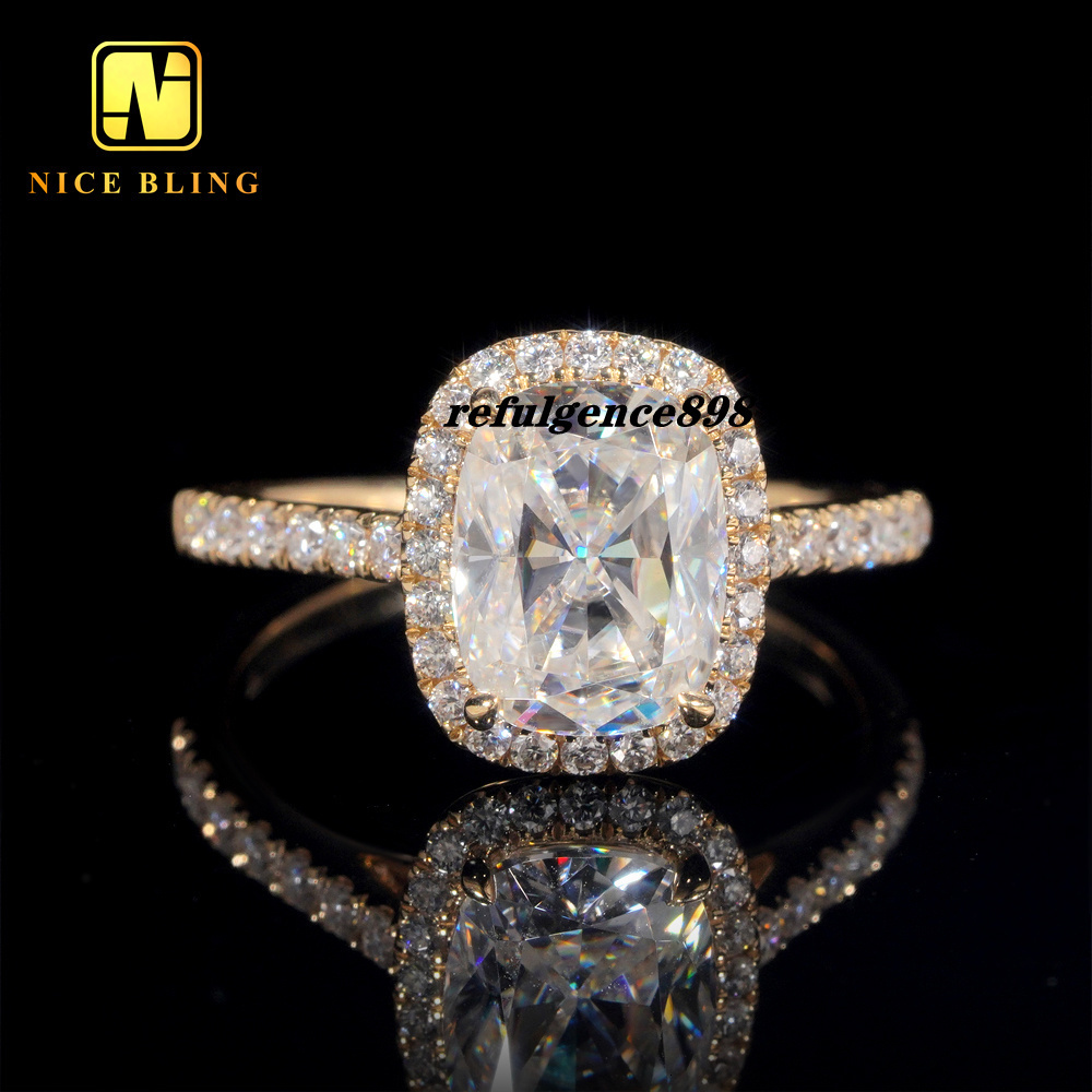 Anneaux de mariage en diamant Femmes Vvs Moissanite 14K Gold Cushion Cut Ring Moisanite Engagement Ring pour les hommes