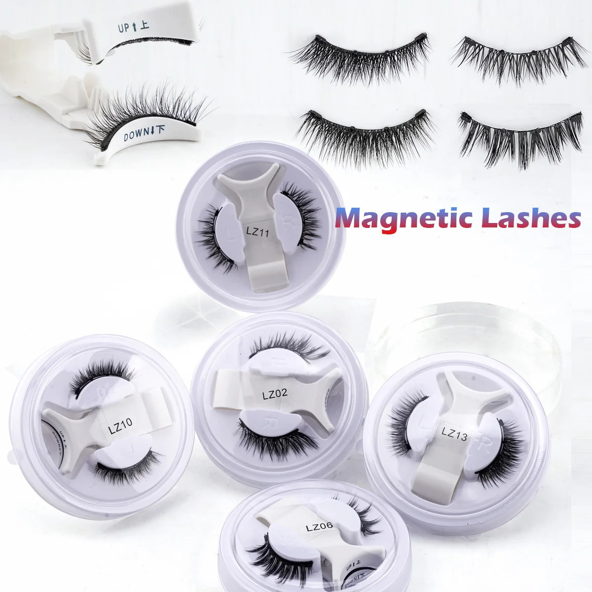 5 paires Cils magnétiques Set à la main Faux fait à la main Cils réutilisables Natural Faux Cils avec des cils magnétiques de maquillage pinceau