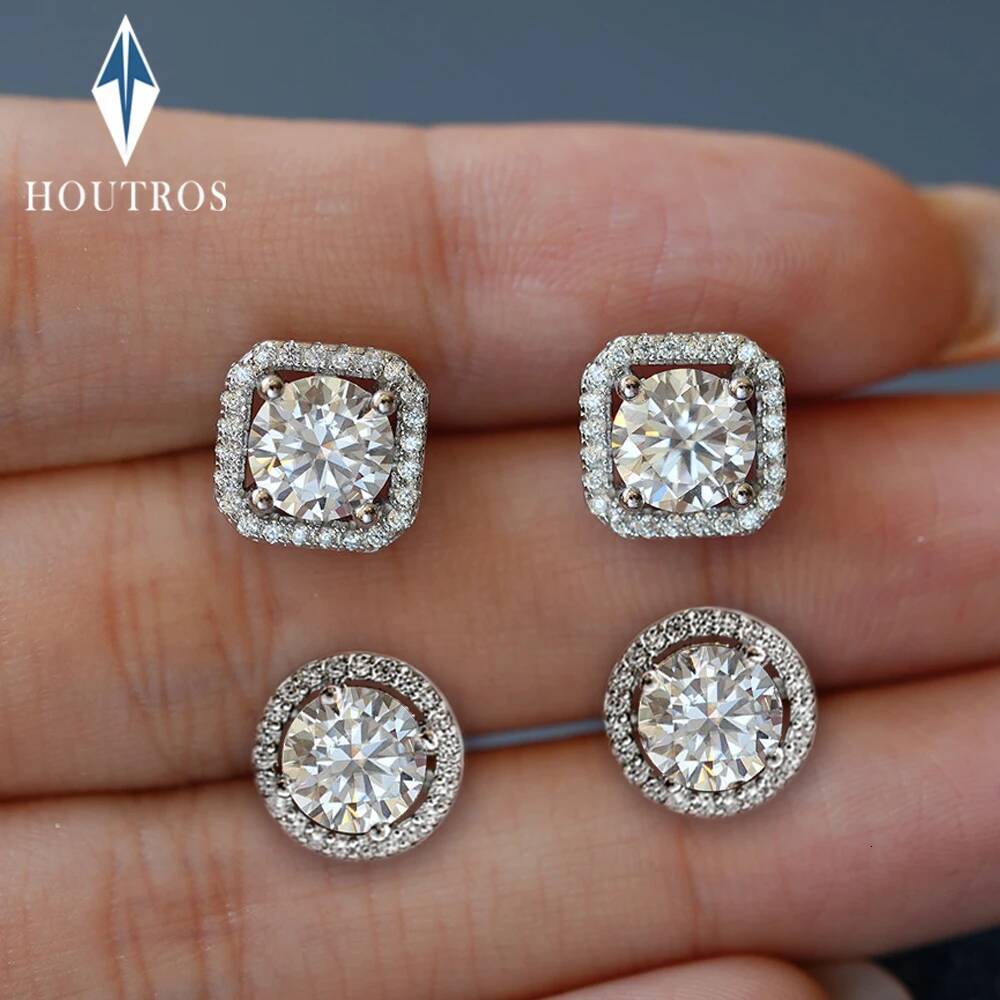 0.5/1 Carat D Color Moissanite Stud Earrings with GRA Certificate 925 Sterling Silver Halo Diamond Ear Stud Wedding Fine Jewelry