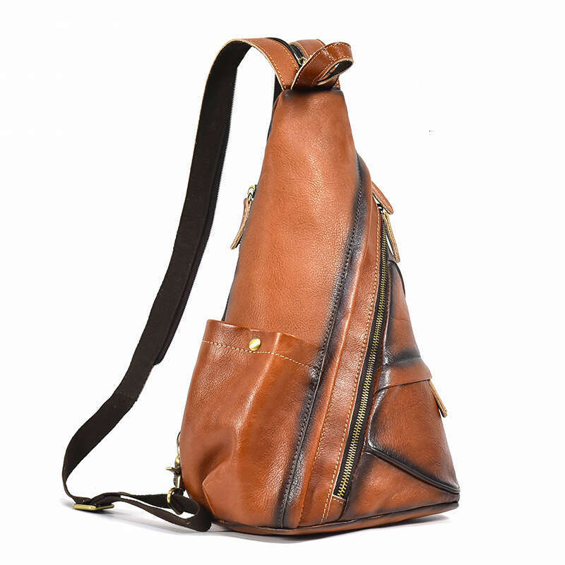 Genuine Chest for Men Crazy Horse Leather Multifunctional Backpack Large Capacity Crossbody Top Layer Cowhide Double Shoulder Bag