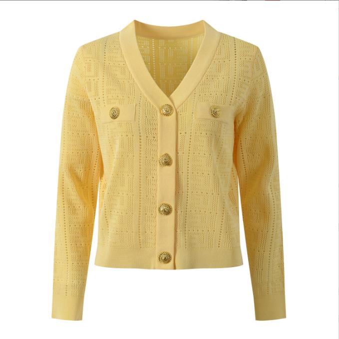 810 2025 Runway Autumn Brand SAme Style Sweater Black White Yellow Cardigan Long Sleeve V Neck Fashion Womens Clothes High Quality Womens YL