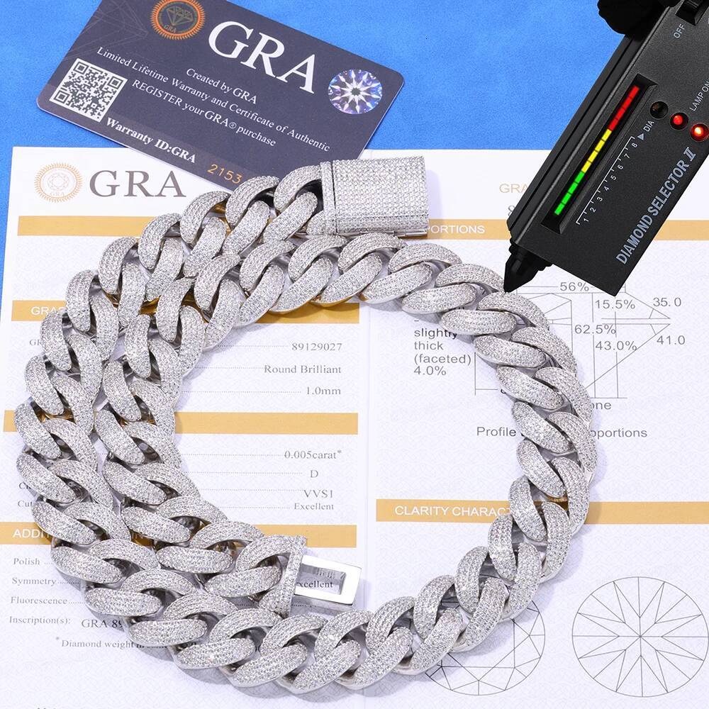 Hip Hop New Cuban 20mm 925Sterling Silver 4 Rows Link Chain VVS Moissanite Diamond Iced Out Cuban Necklace For Men Jewelry Gift
