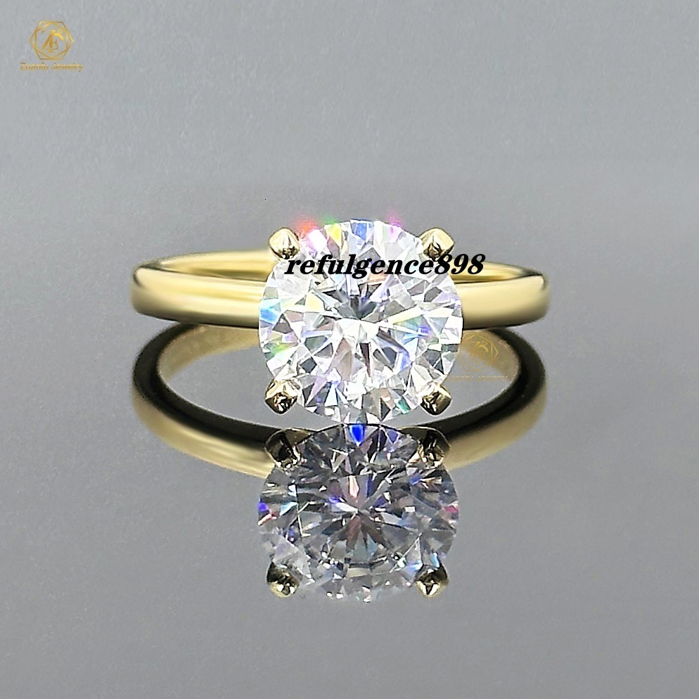 Engagement Ring 4 Claw Simple and Sophisticated 3.5ct Round Moissanite Diamond 14K Yellow Gold Solitaire