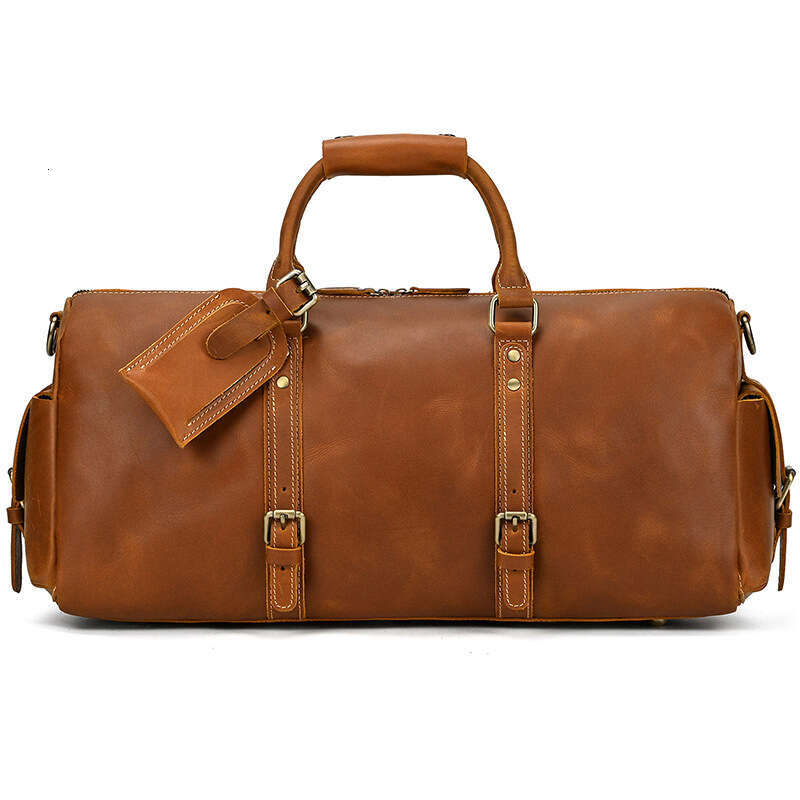 Crazy Horse Genuine Leather Casual Handbag Gym Foldable Travel Men's Bag