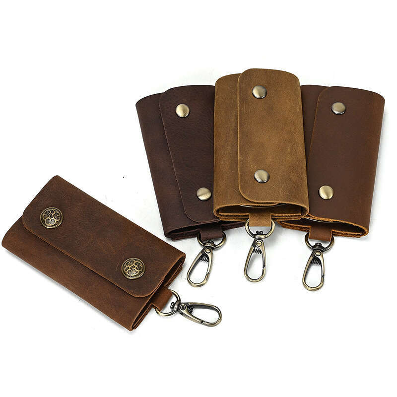 Genuine Wallet Men's Crazy Horse Leather Keychain Cowhide Gift Key Holder