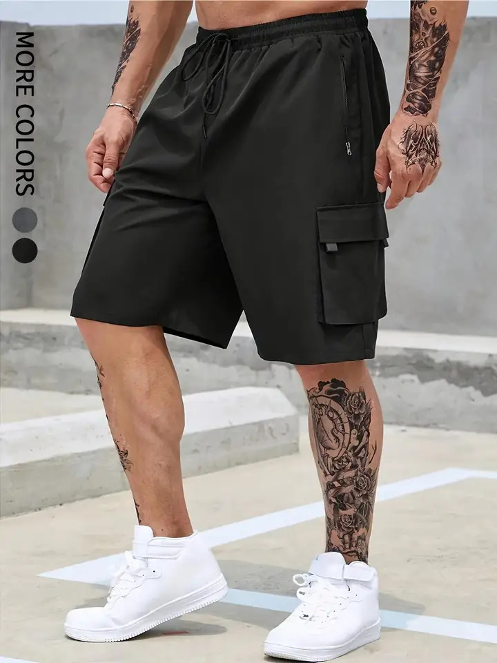 Mens Plain Regular Style Cargo Shorts with Adjustable Drawstrings and Zippers Casual Shorts Suitable for Summer and Beach Vacation Daily Travel Fitn