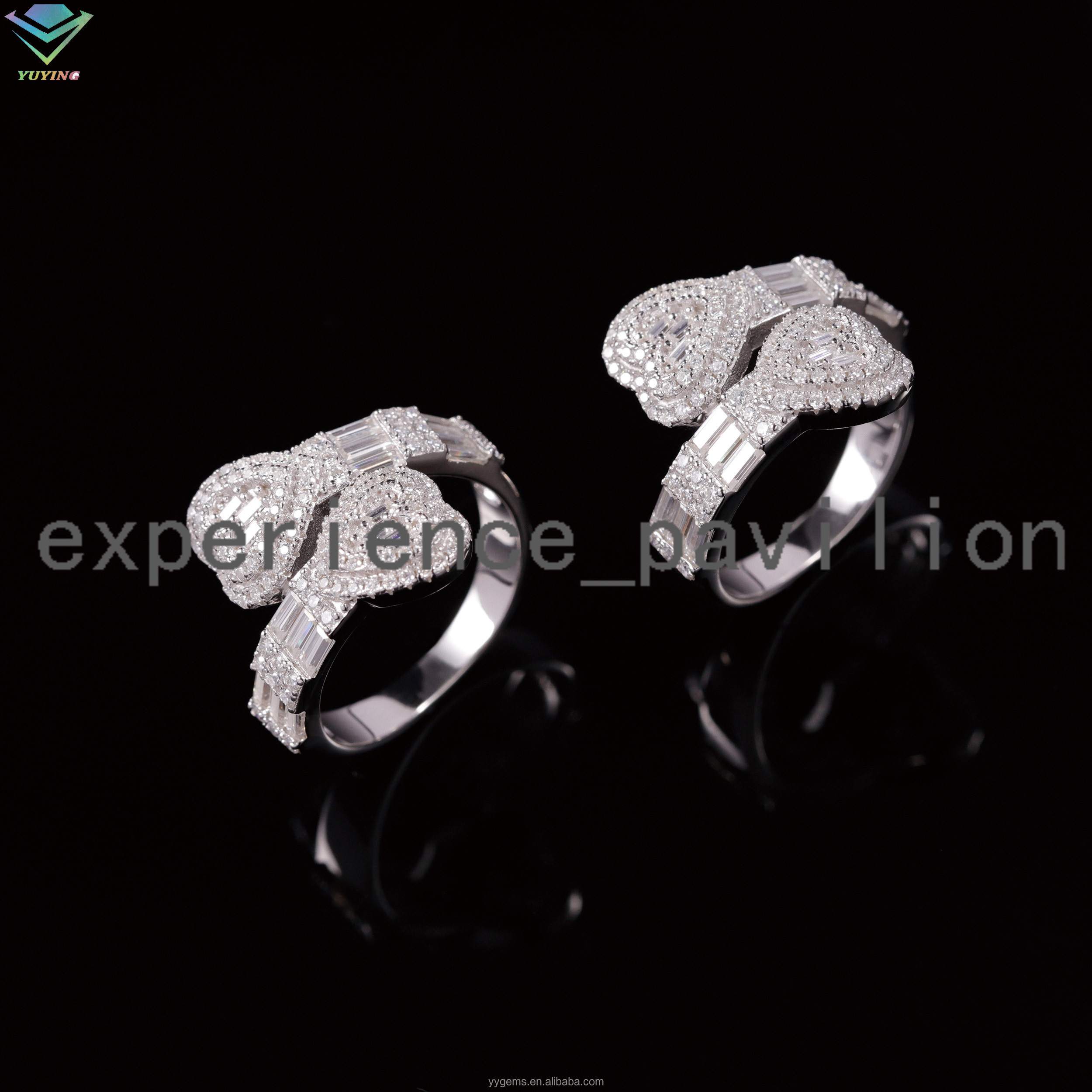 Heart Style Baguette Cut Mossanite Ring Hip Hop Jewelry 925 Solid Silver Ring for Men Women VVS Moissanite Diamond Cuban Ring