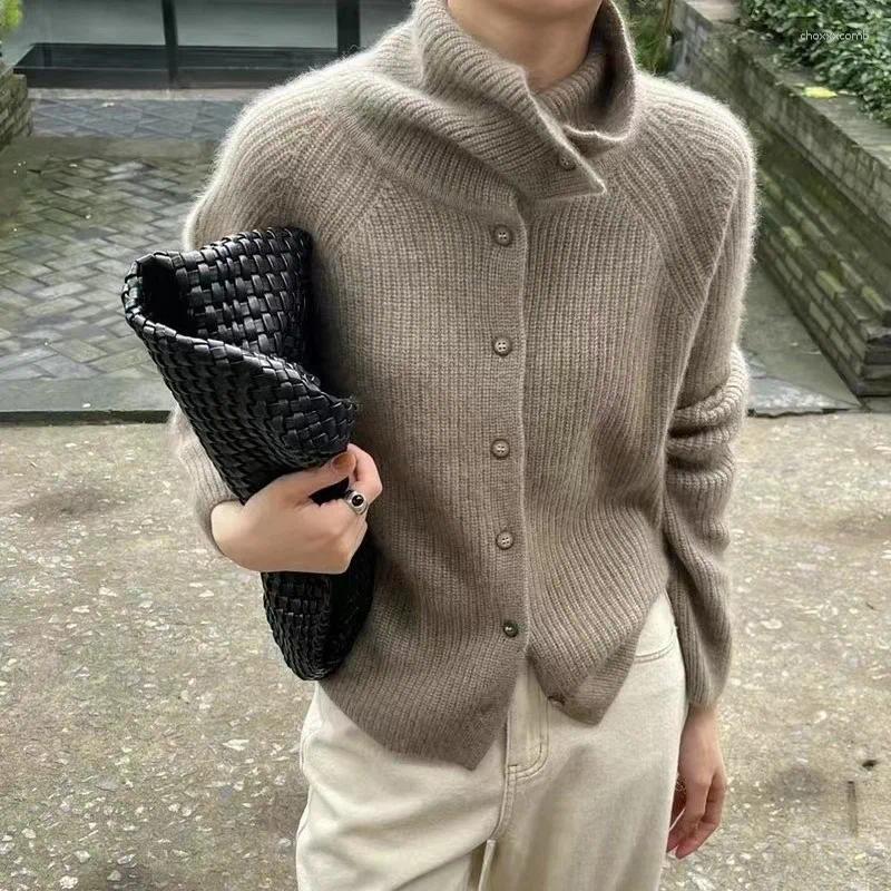 Women's Knits Turtleneck Cardigan Ladies Pure Woolen Sweater Autumn And Winter Loose Thickened Cashmere Base Knitted Coat Tide