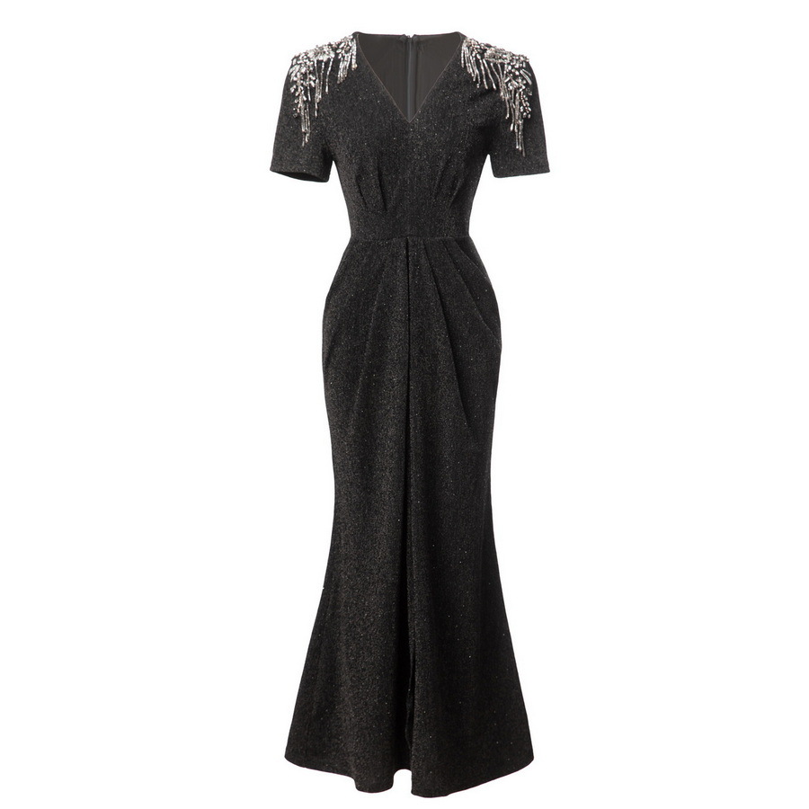 809 XXL 2025 Milan Runway Dress SPring Autumn Short Sleeve Black Gray Brand Same Style Womens Dress Fashion High Quality SH