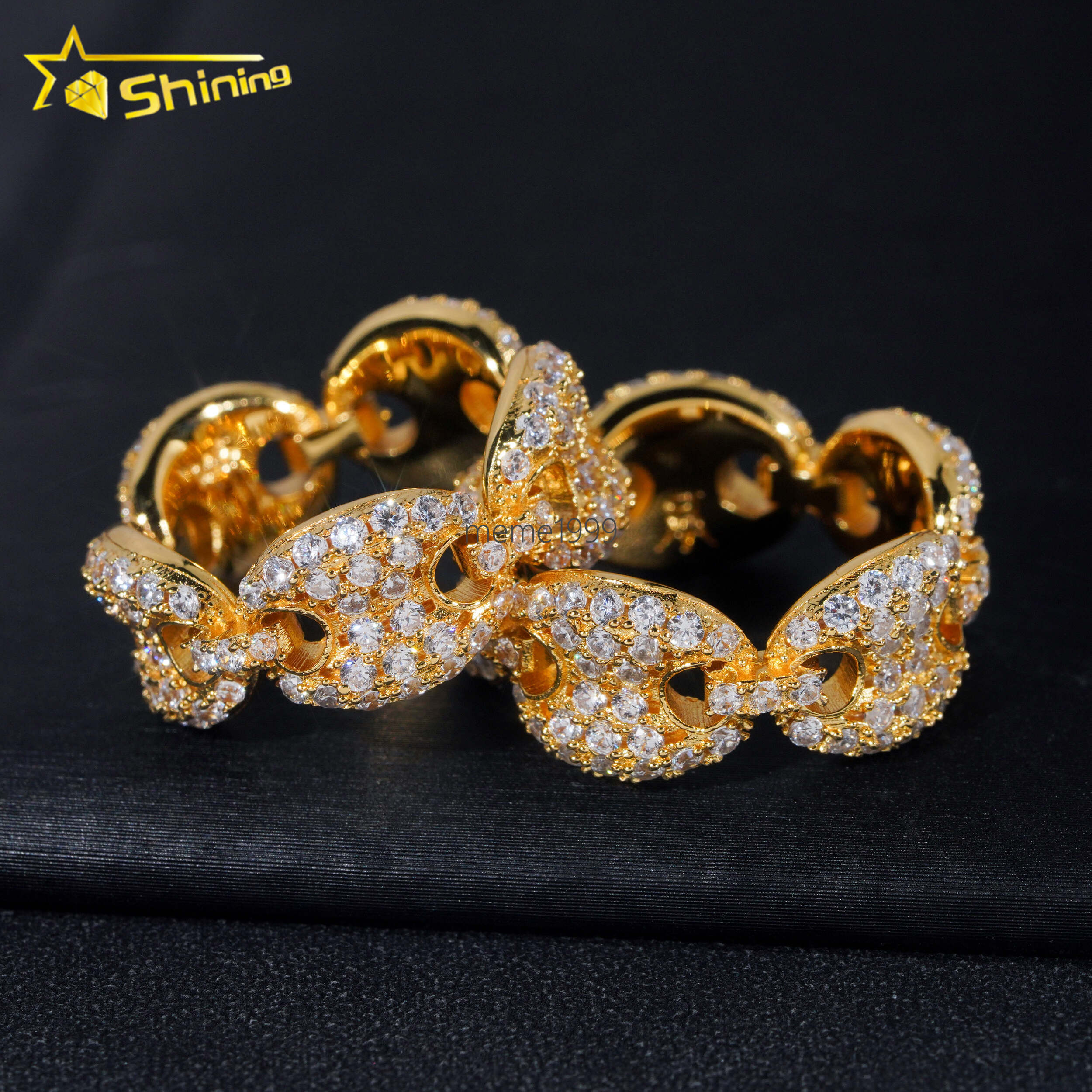 Ready to Ship Fashion Jewelry 18K Gold Plated 925 Sterling Silver moissanite Diamond Ring Men Hip Hop Rings