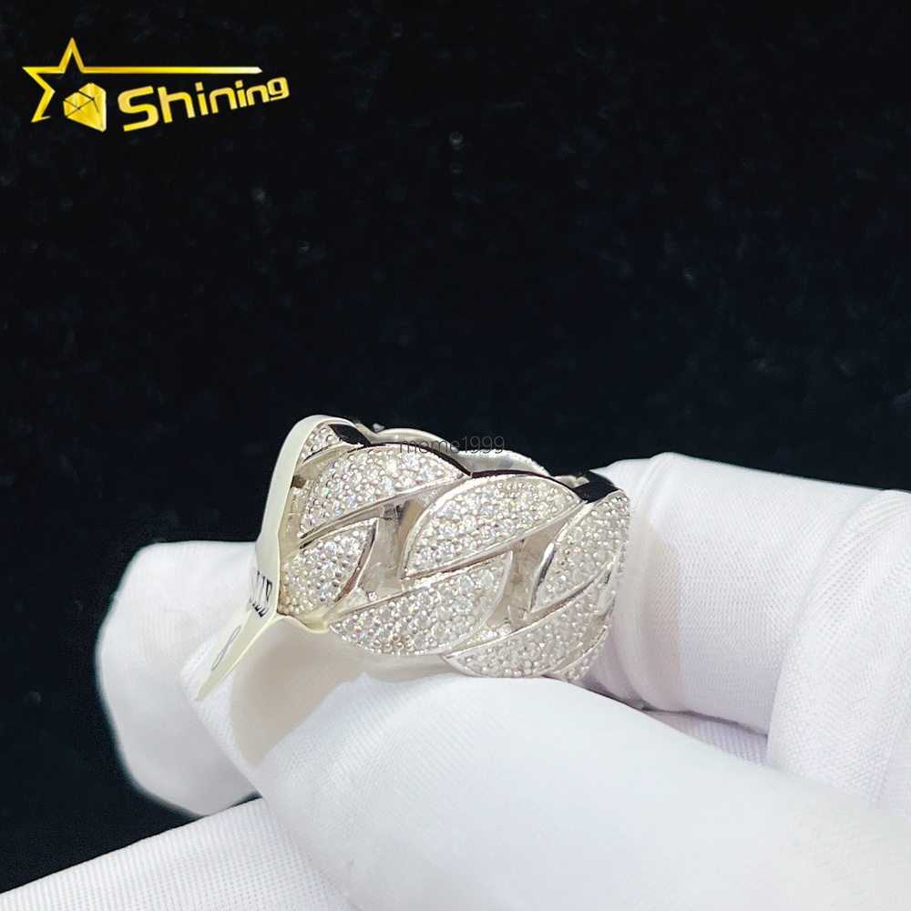 Popular Hip Hop 925 Sterling Silver Gold Plated Custom VVS Moissanite Iced Out Ring