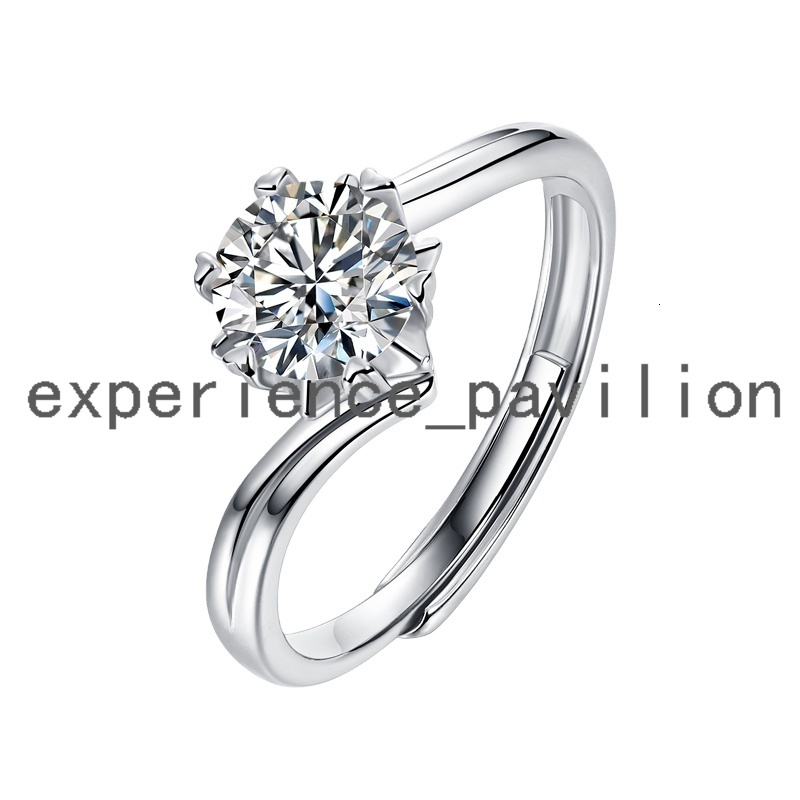 RINNTIN Moissanite Adjustable Ring 1.0ct VVs1 Moissanite Solitaire Engagement 925 Sterling Silver Open Ring for Women