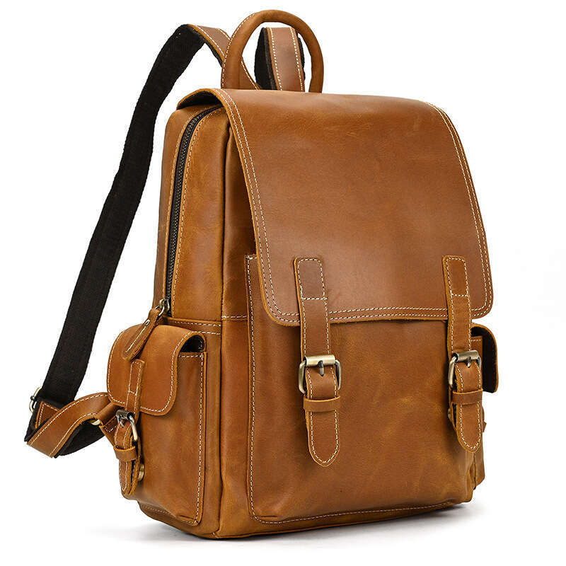 New Crazy Horse for Men Outdoor Travel Genuine Leather Men's Backpack 14inch Laptop Bag