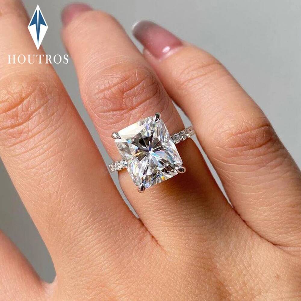 4 Carat Radiant Cut All Moissanite Engagement Ring for Women 925 Sterling Silver Hidden Halo Diamond Rings Wedding Band Jewelry