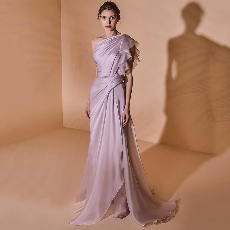A-Line Light Purple Prom Dresses Charming One Shoulder Party Gowns Irregular Floor-Length Evening Dress Custom Made Color/Size