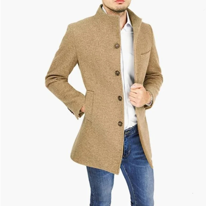 Elegant Jackets Man Single Breasted Mans Janket Solid Wool Blends Mid-length Trench Coat Long Mens Coat250820