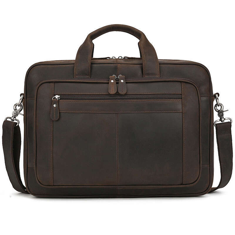 Crazy Horse Briefcase Business Handbag 17inch Genuine Leather Laptop Top Layer Cowhide Men's Bag