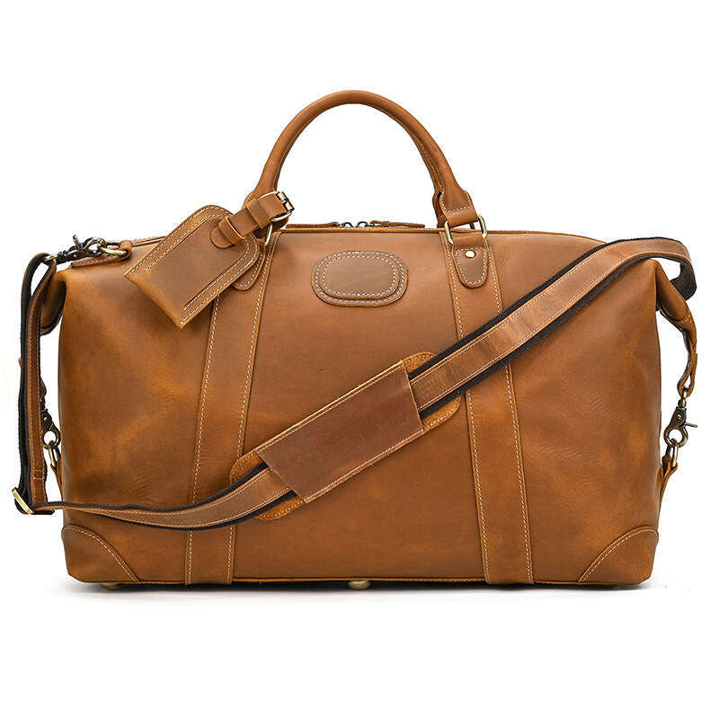 Crazy Horse Travel Men's Genuine Leather Handmade Large Capacity Handbag Expandable Luggage Bag