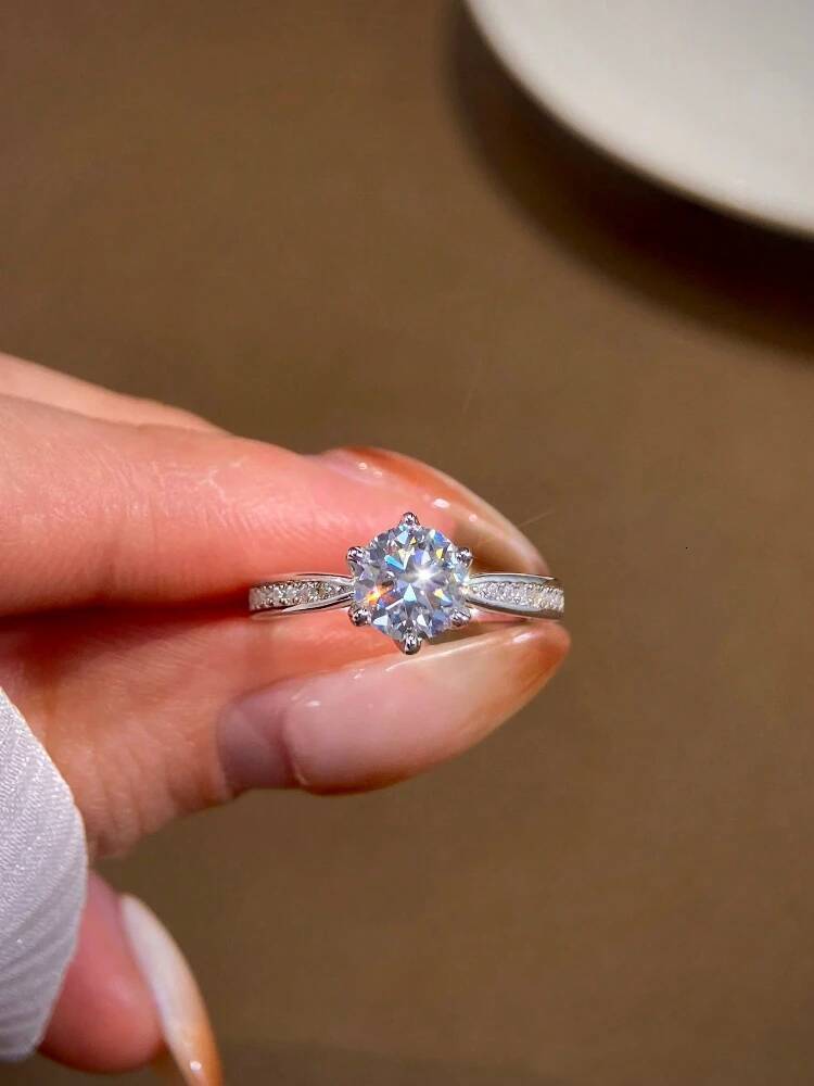 KNB Real 0.5-2CT Real Moissanite Diamond Rings for Women Wedding Engagement 925 Sterling Silver Luxury Gemstone Fine Jewelry