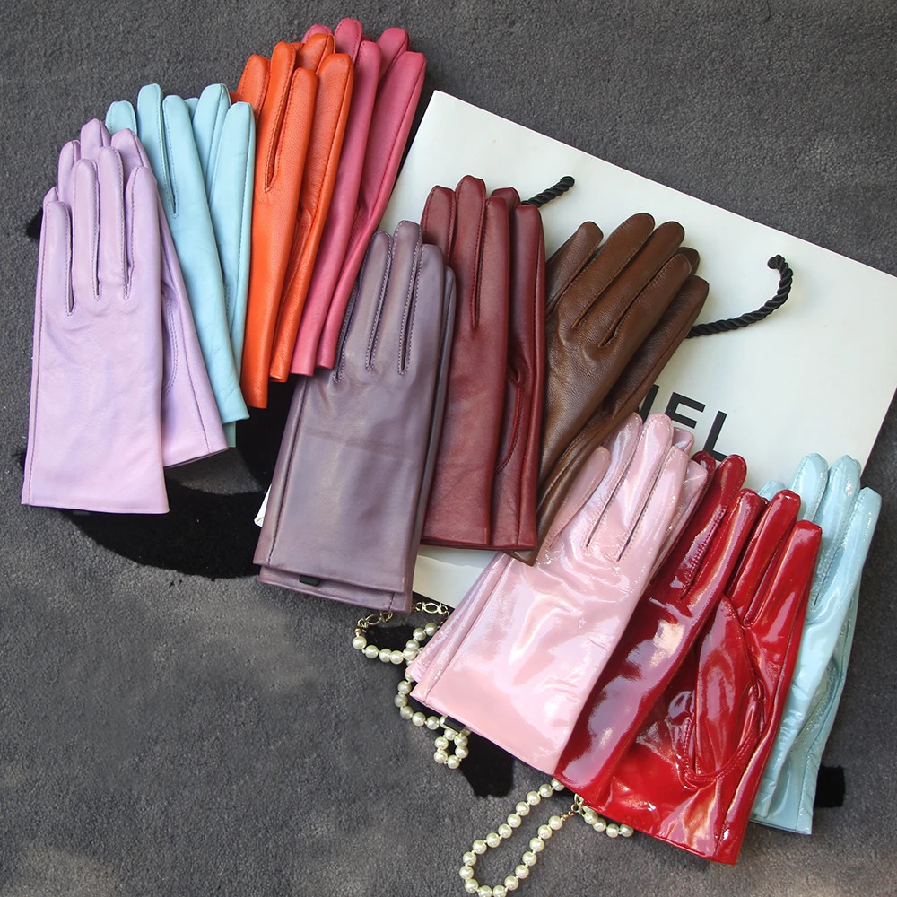 Gants des femmes élégantes Véritable peau d'agneau réel en cuir en cuir automne et hiver mens gants femelles à la mode