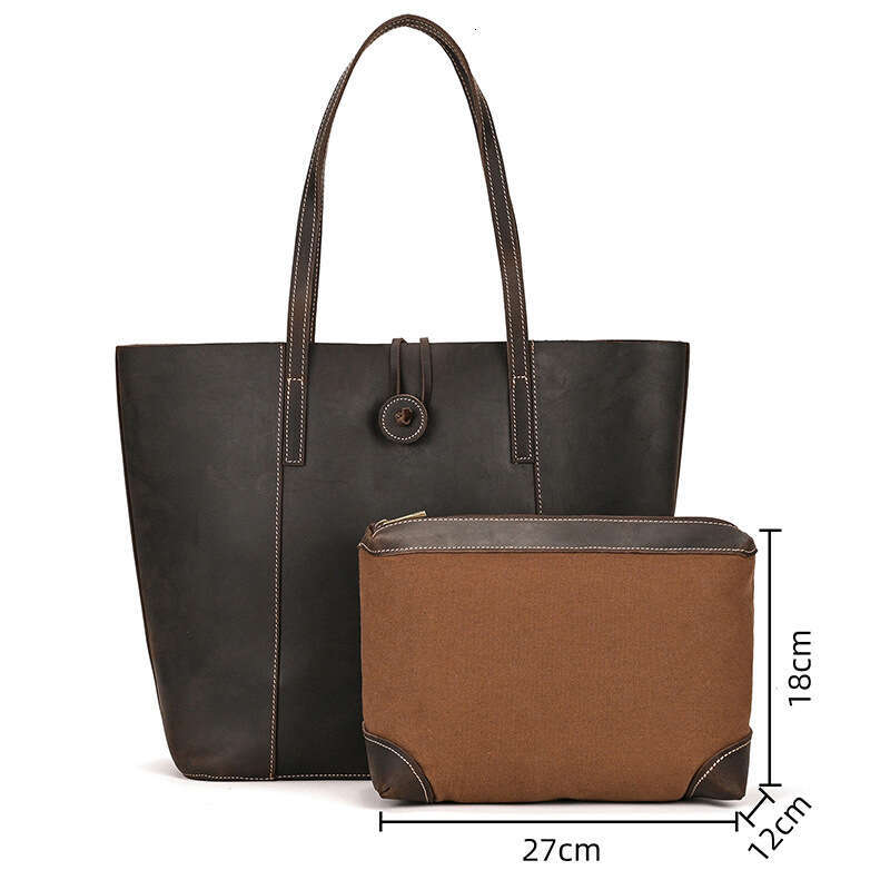 Crazy Horse Sac à main pour hommes et femmes, sac fourre-tout en cuir véritable de grande capacité, sac décontracté