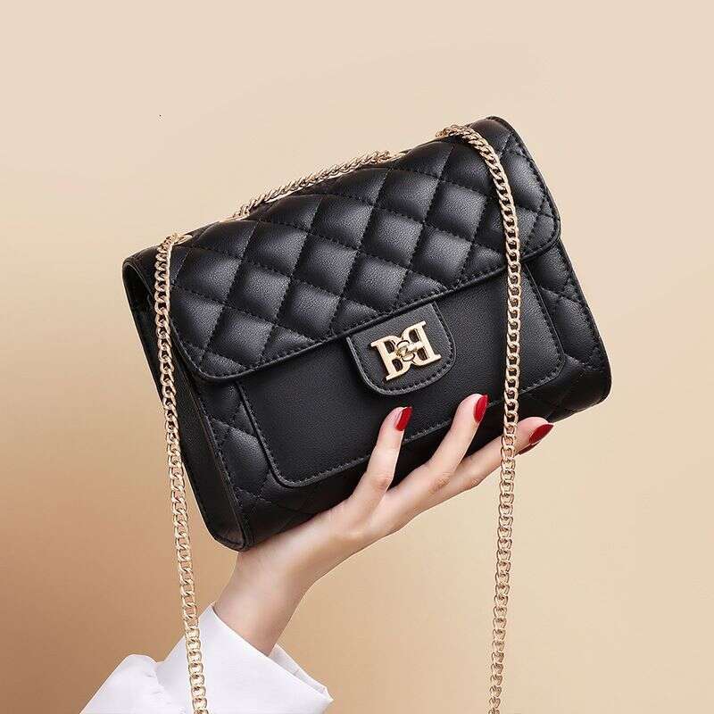 2025 New Women's Genuine Leather Crossbody Lingge Chain High Grade Single Shoulder Small Bag Bags