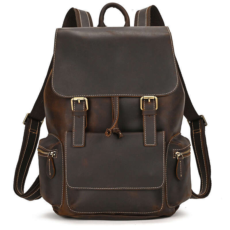New Genuine Unisex 14inch Laptop Backpack Crazy Horse Leather Casual Travel Bag