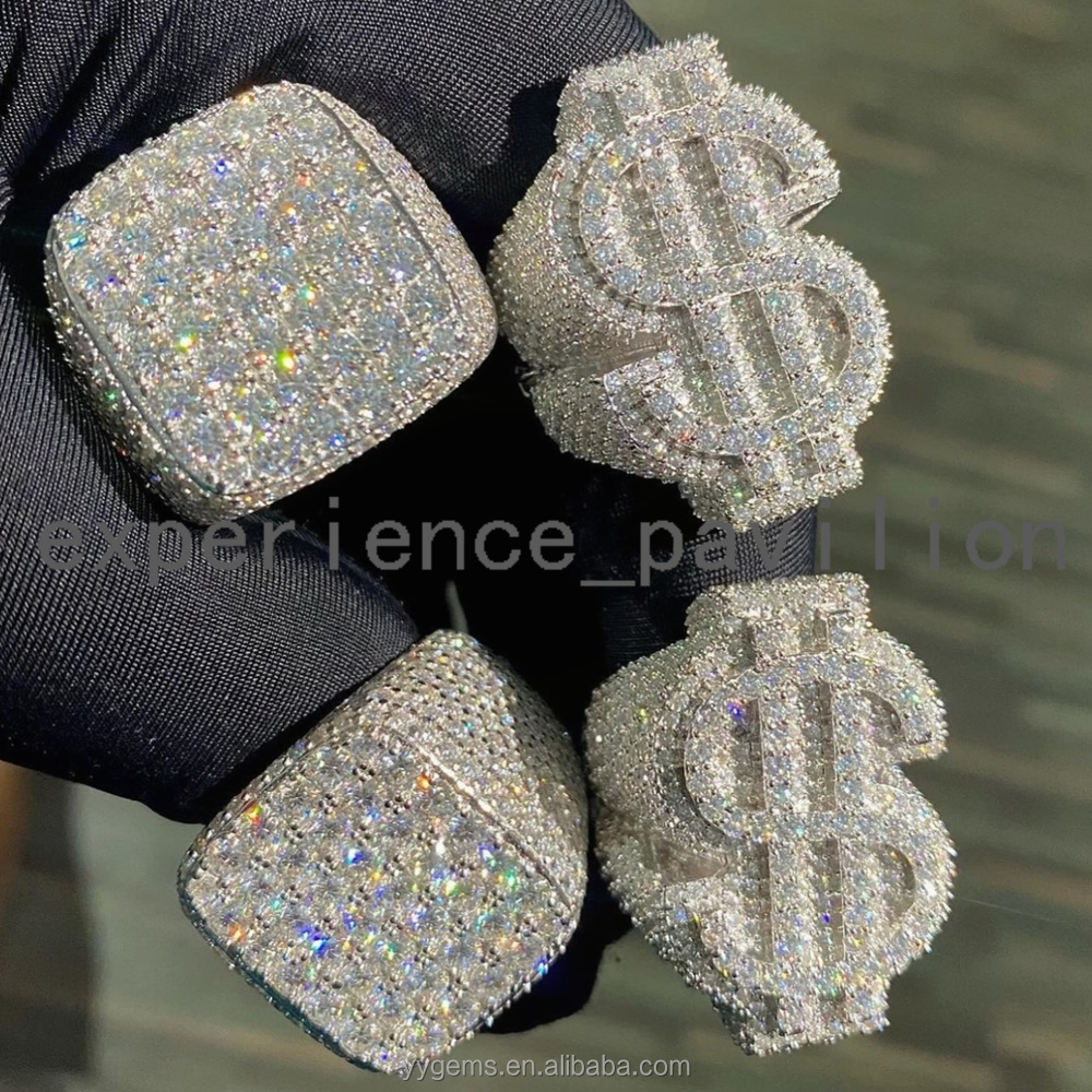 Custom Hip Hop Dollar Style Iced Out Moissanite Ring Real Gold Plated 925 Sterling Silver Cuban Rings Men Jewelry