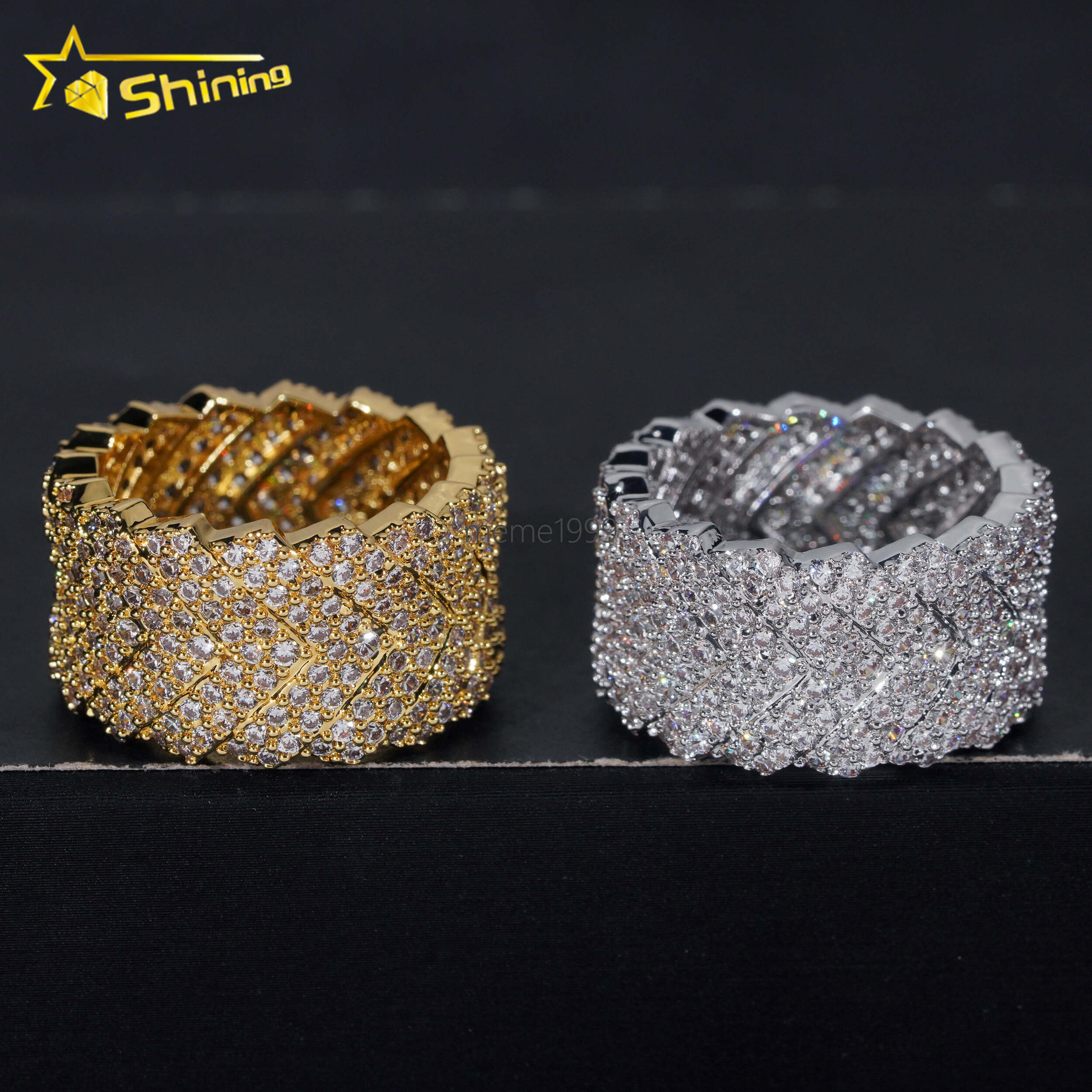 Wholesale Price Fashion Jewelry Luxury Iced Out Brass moissanite Diamond Ring 18K Gold Plated Men Women Hip Hop Finger Rings