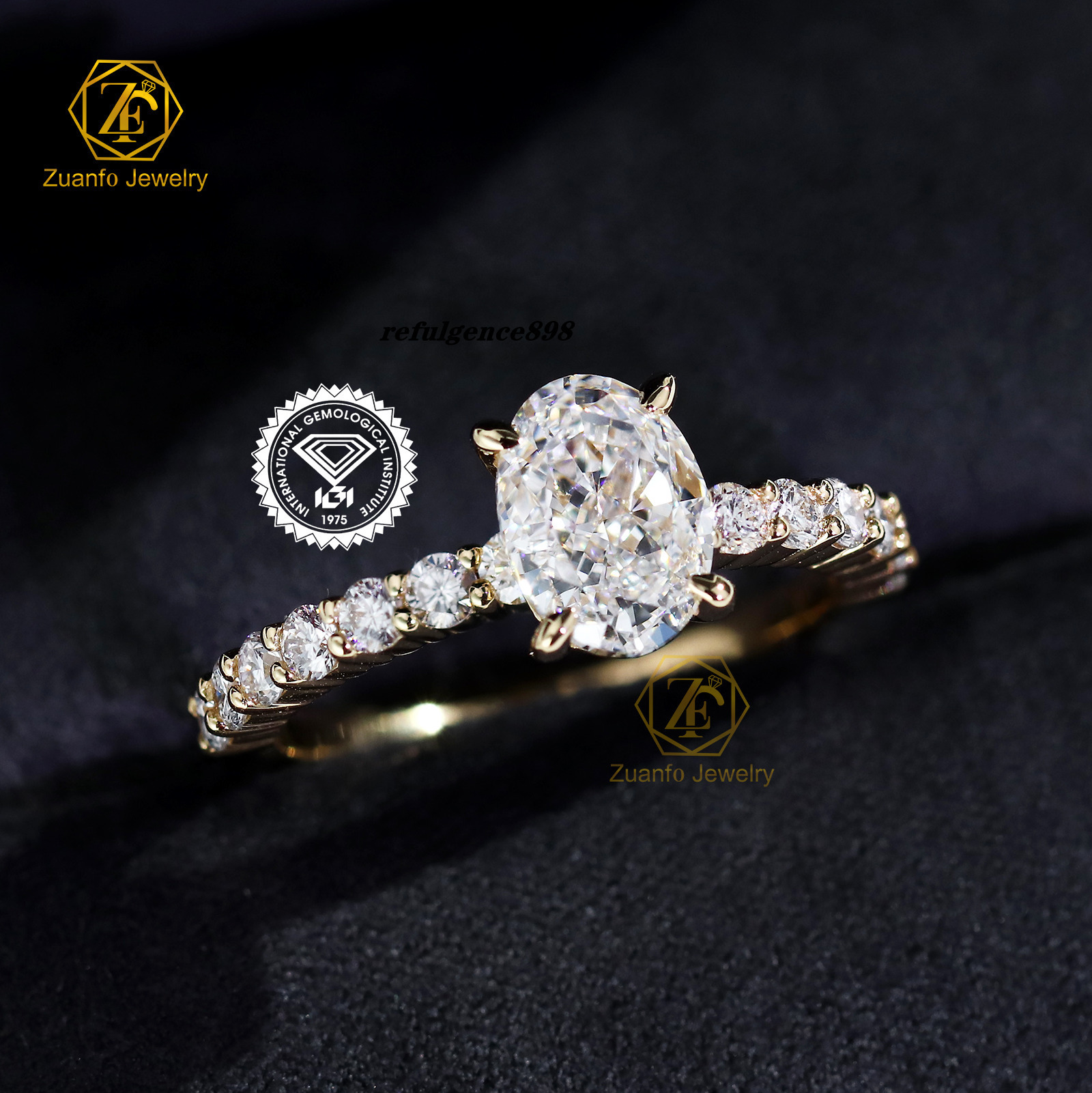 Fancy Women 14K Gold Hidden Halo Style Rings 1Ct 2Ct 3Ct Oval Cut Lab Grown Diamonds Engagement Rings With IGI