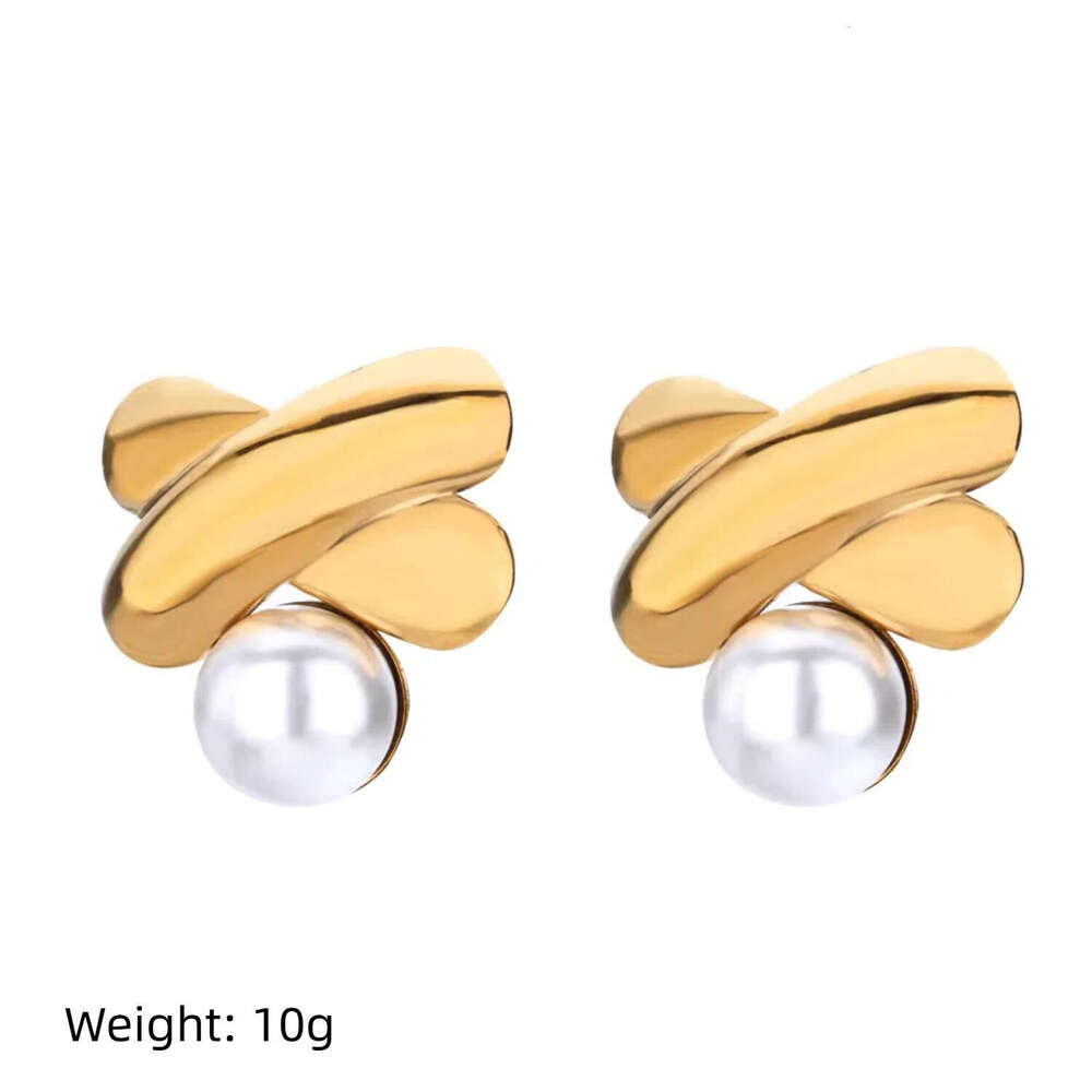Fashion INS French Style Imitation Pearl Stainless Steel Light Round Bead Square Heart Design Stud Earrings