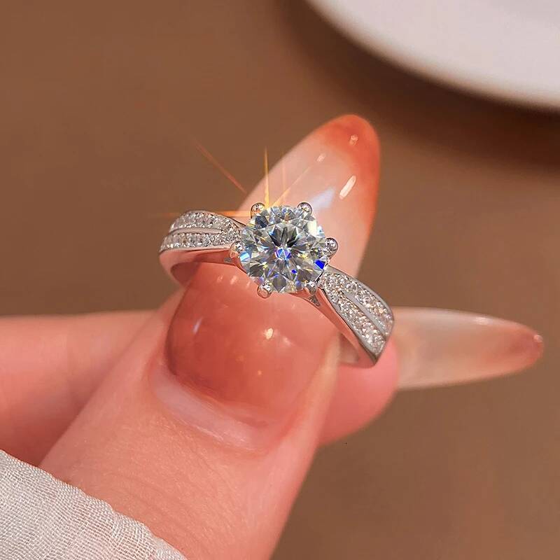 KNB 1CT Certified Moissanite Diamond Gold White Stone Womens Engagement Ring Real 925 Sterling Silver High Quality Fine Jewelry