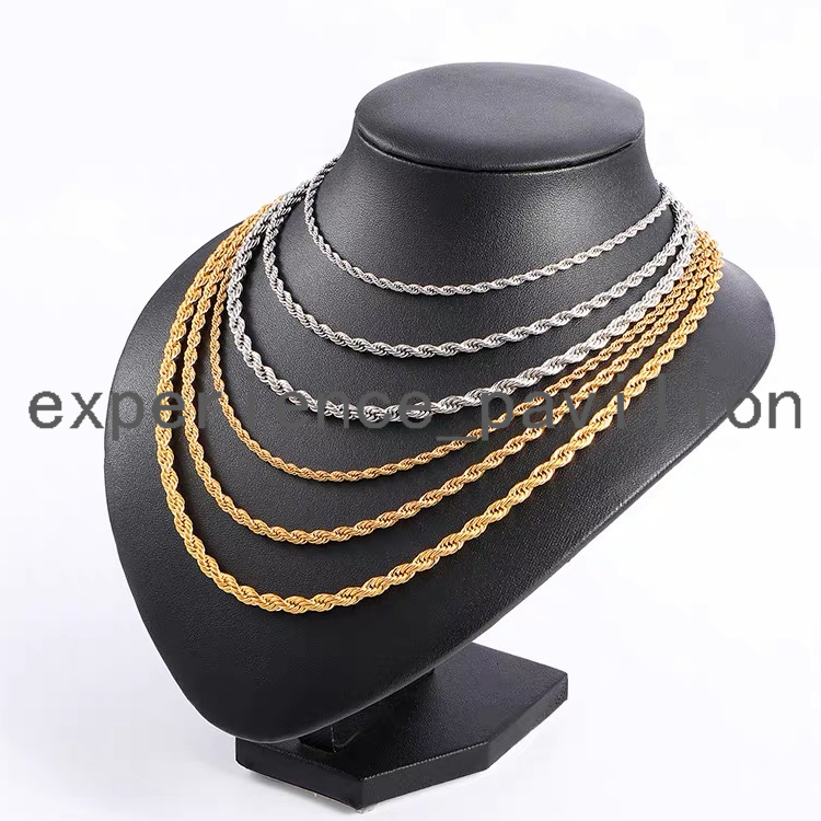 Vente chaude blanche / jaune plaqué Gold 1,5 mm 2 mm 2,5 mm 3 mm de largeur en argent sterling 925 Chaîne de corde pour les bijoux de collier