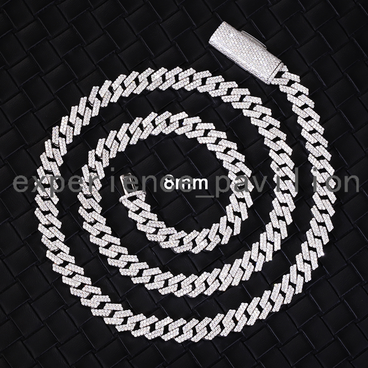 Factory Price 8mm 2rows Cuban Chain 100% 925 Silver Iced Out Vvs Moissanite Hip Hop Links for Rapper Cuban Chain Necklace