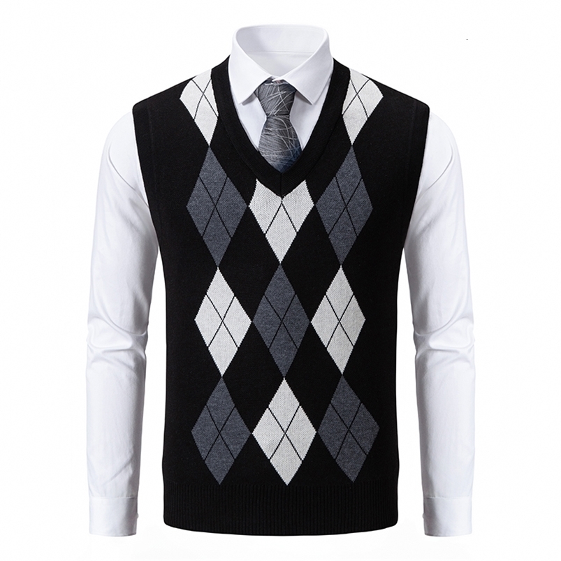 Mens Soft Sweater Vest Spring Autumn Sleeveless Knitted Pullover Husband Dad Fashion Knitted Vests Black Grey Plaid S-2XL250819ww